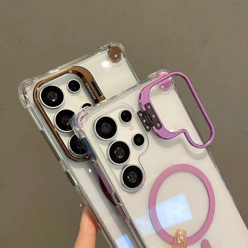 Transparent Acrylic Airbag Camera Stand Magnetic Case for Samsung