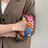 Wavy Edge Graffiti Smiley Face Crossbody Wrist Strap Case For iPhone