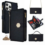 Leather Wallet Card Slots Phone Case with Strap for Samsung