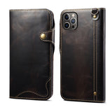 Premium Oil Wax Cowhide Button Design Case for iPhone