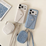 Fashion Denim Texture Crossbody Wallet Card Case for iPhone