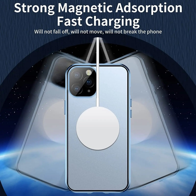 Magnetic Glass 360°  Full screen closed Metal Case For iPhone