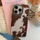 Brown & White Cowhide Double-layer Back Phone Case for IPhone