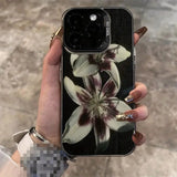 Painting Lily Flower Hard Black Phone Case for iPhone