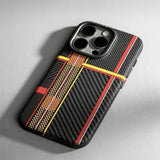 Relief Carbon Fiber Magnetic Lens Metal Protective Case for iPhone