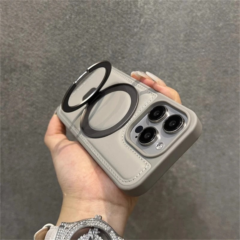Luxury Business Leather Ring Stand Magnetic Case For iPhone