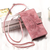 Leather Sun Embossing Flip Wallet Case with Lanyard for iphone