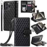 Glitter Plaid Leather Case with Card Slots and Lanyard for iPhone