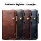 Premium Oil Wax Cowhide Button Design Case for iPhone