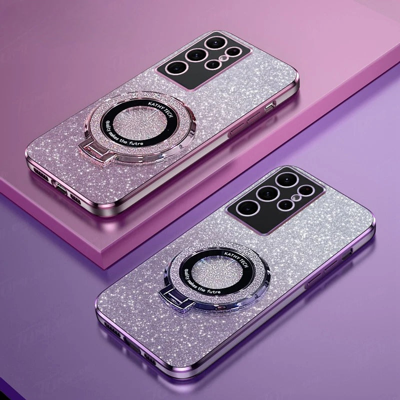 Glitter Plating Stand Holder Magnetic Case For Samsung