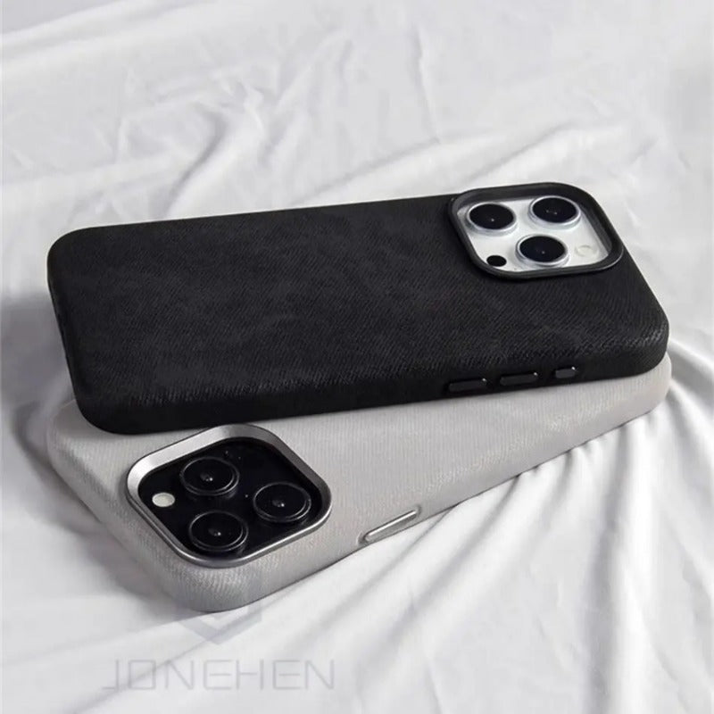 Leather Luxury Flannel Fiber Magnetic Case For iPhone