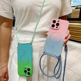 Gradient Color Crossbody Lanyard Camera Protector Magnetic Case For iPhone