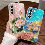 Luxury Pink Peony Lotus Print Women Phone Case For Samsung
