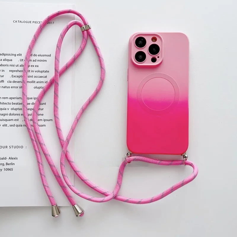 Gradient Color Crossbody Lanyard Camera Protector Magnetic Case For iPhone