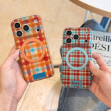 Sweet Color Block Plaid Rotatable Kickstand Case for iPhone