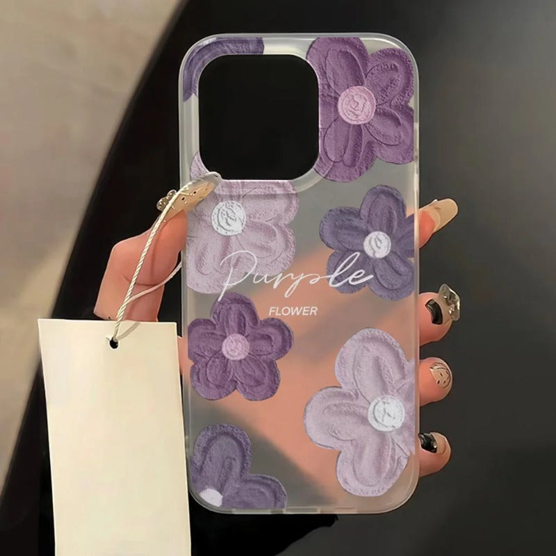 Matte Soft Silicone Flowers Phone Case For iPhone