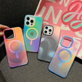 Rainbow Gradient Laser Magnetic Matte Phone Case For iPhone
