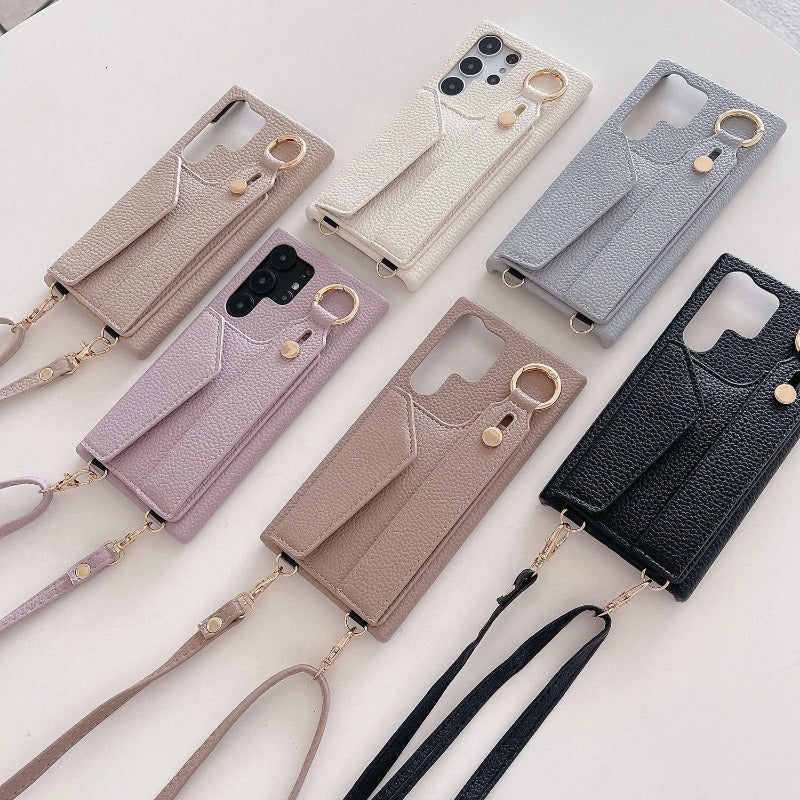 Wrist Strap Crossbody Leather Wallet Case For Samsung