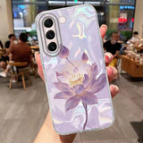 Luxury Pink Peony Lotus Print Women Phone Case For Samsung