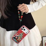 Christmas Tree and Black Cat Lanyard Phone Case for IPhone