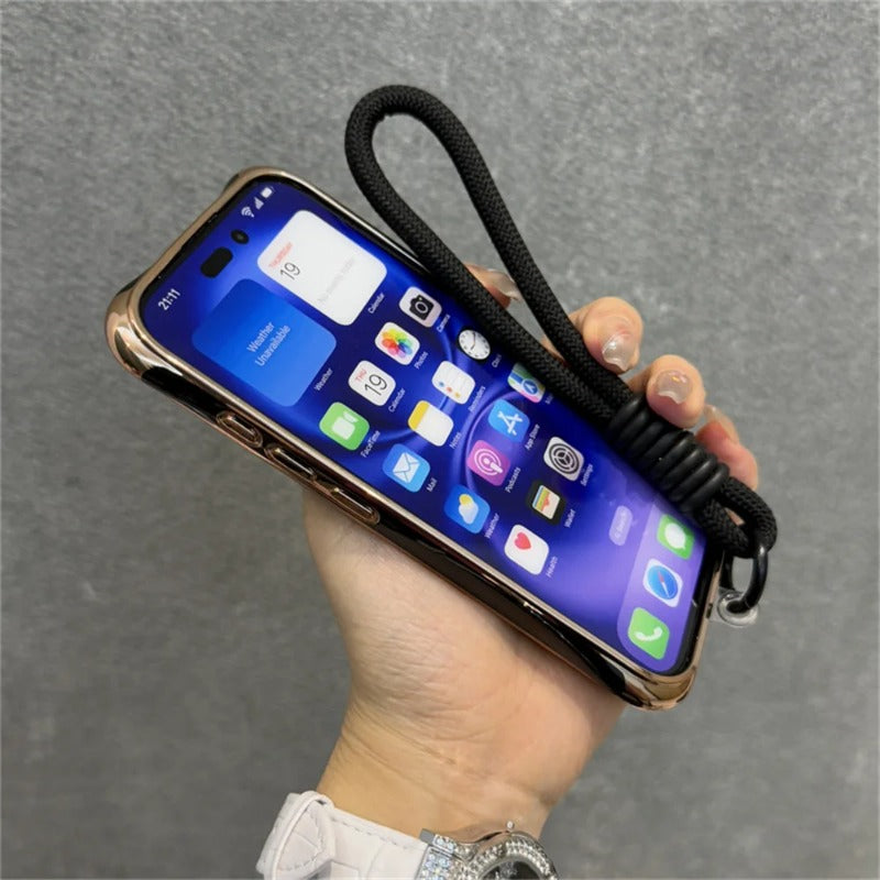 Ripple Plating Wrist Strap Magnetic Phone Case For iPhone